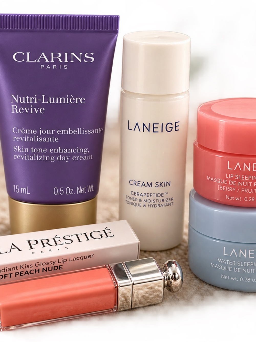 Luxury Beauty Bundle – Clarins + LANEIGE + Lip Gloss – New